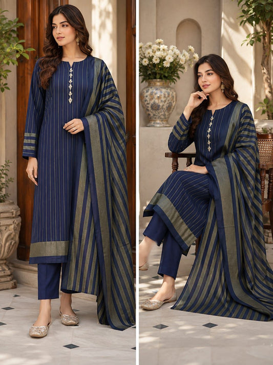 3pc Multani Khaddi | BLUE OLIVE