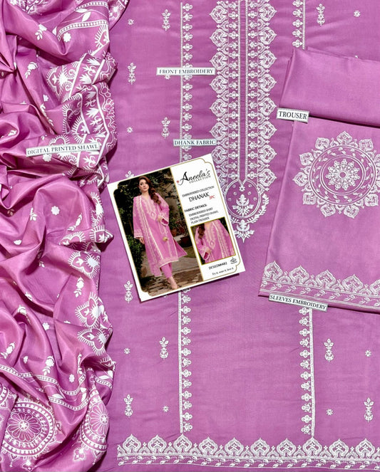 3PC EMB DHANAK [ANEELA'S  LIGHT PURPLE]