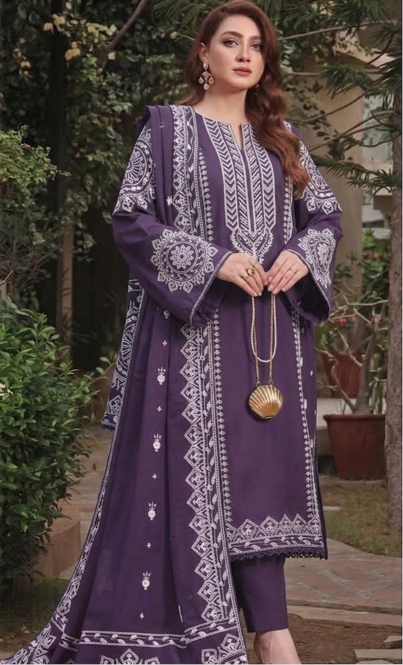 3PC EMB DHANAK [ANEELA'S  PURPLE]