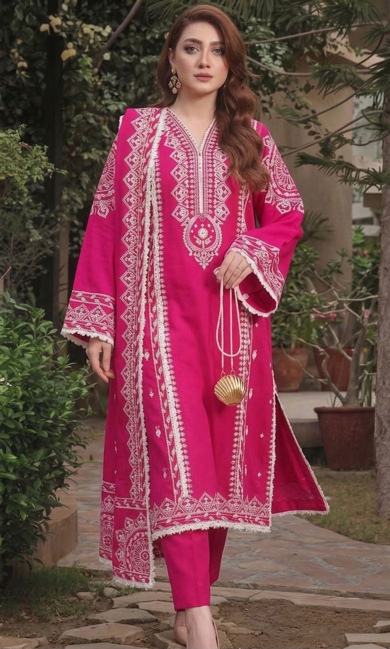 3PC EMB DHANAK [ANEELA'S PINK]