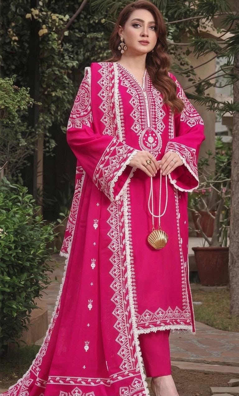 3PC EMB DHANAK [ANEELA'S PINK]