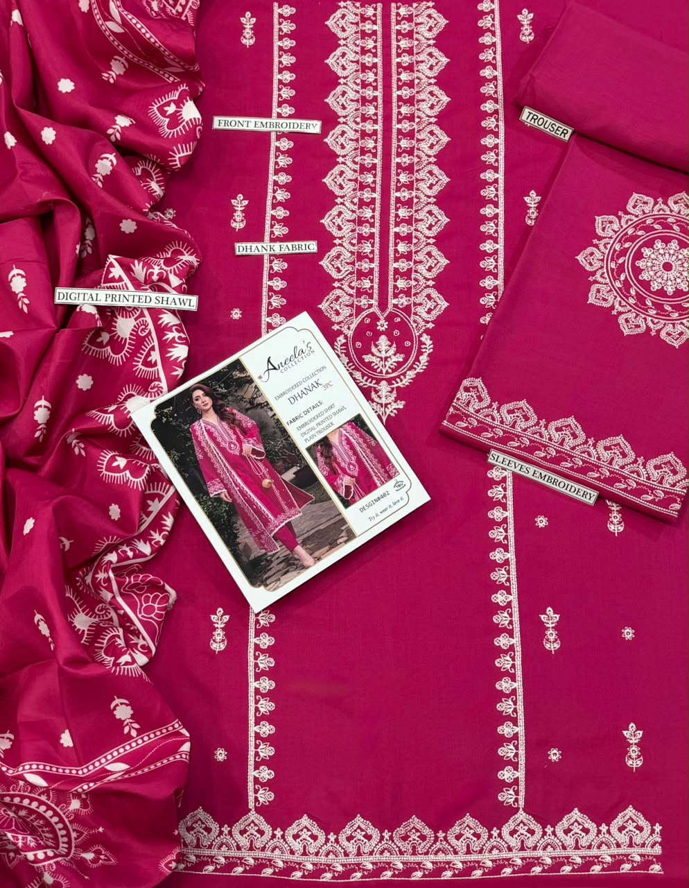 3PC EMB DHANAK [ANEELA'S PINK]