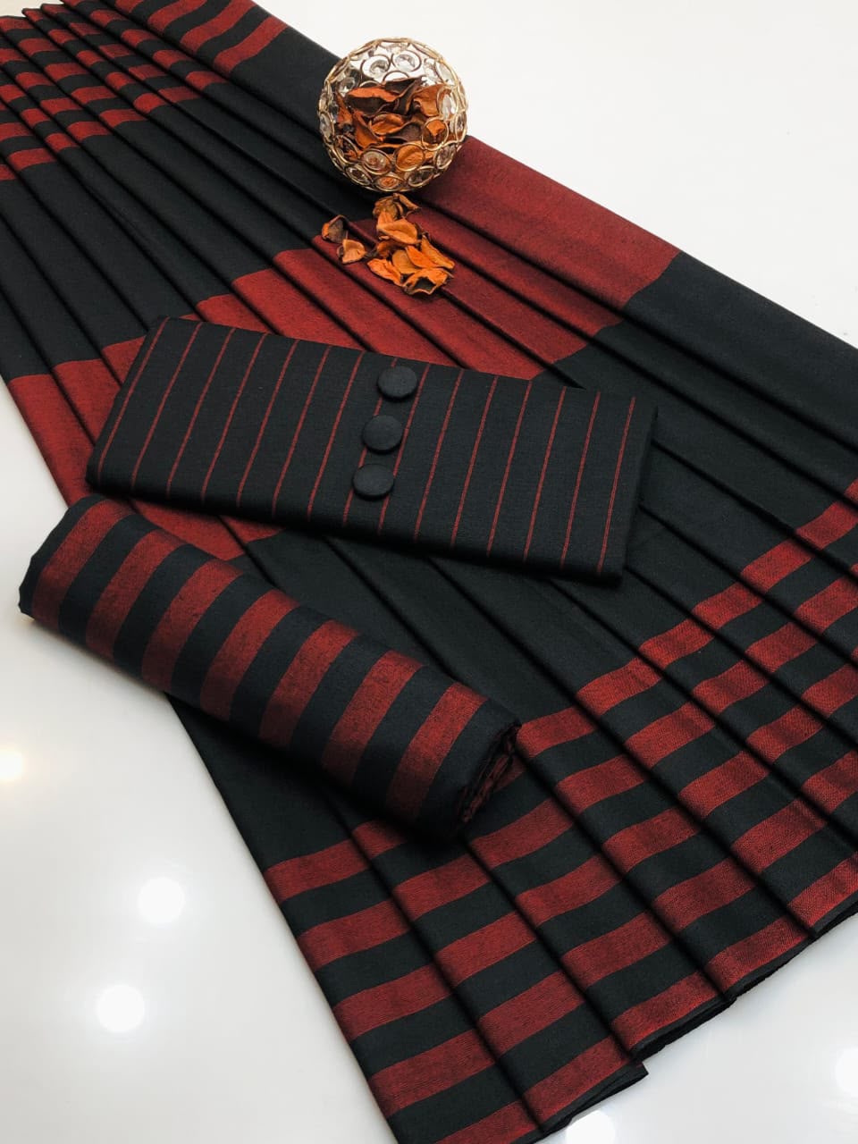 3pc Multani Khaddi | MEHROON BLACK