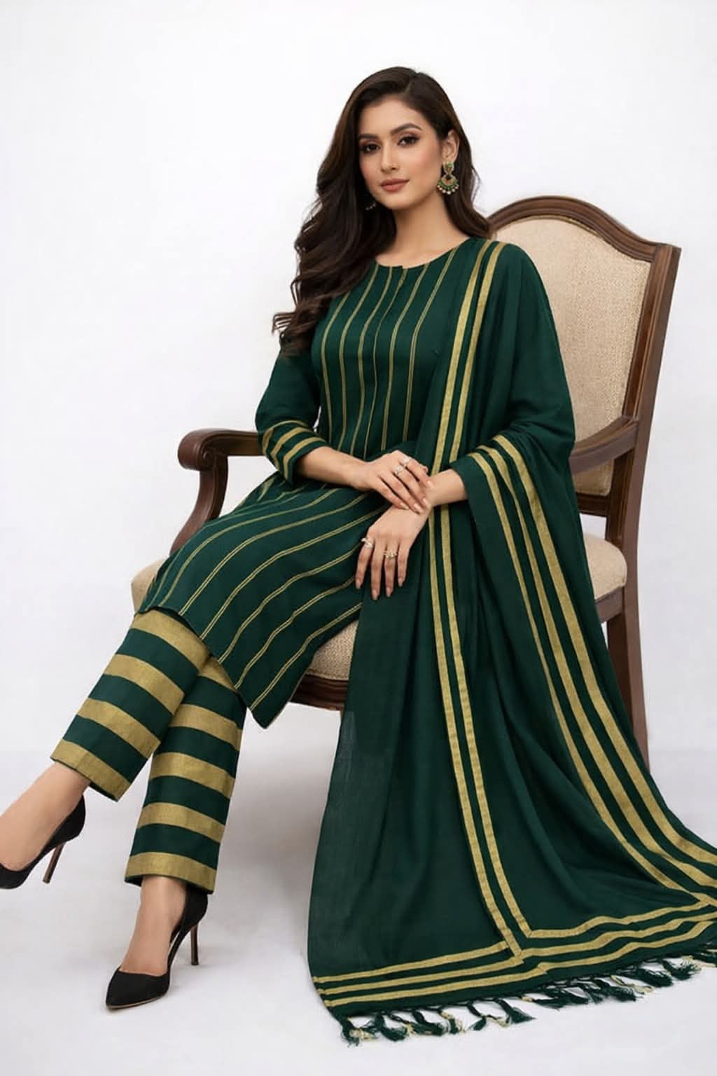 3pc Multani Khaddi | Green