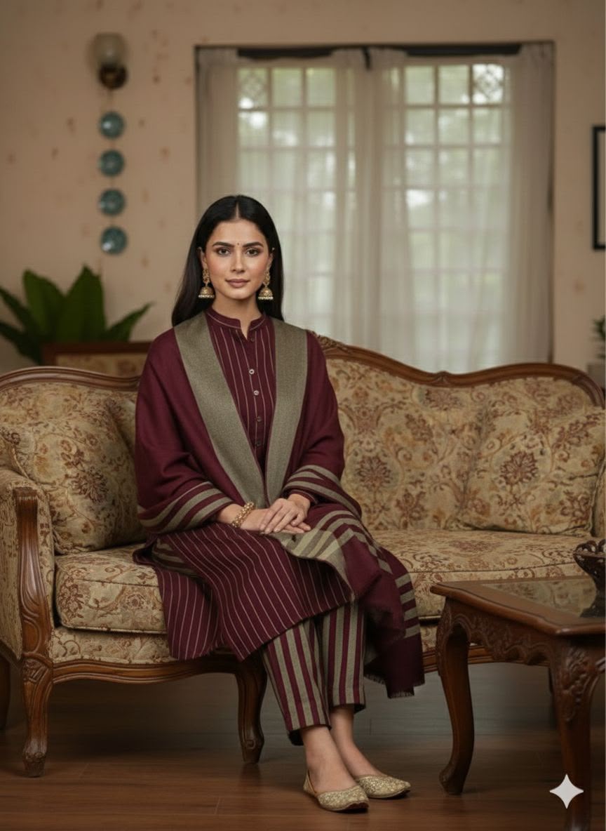 3pc Multani Khaddi | MEHROON