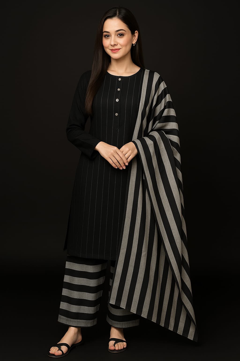 3pc Multani Khaddi | BLACK
