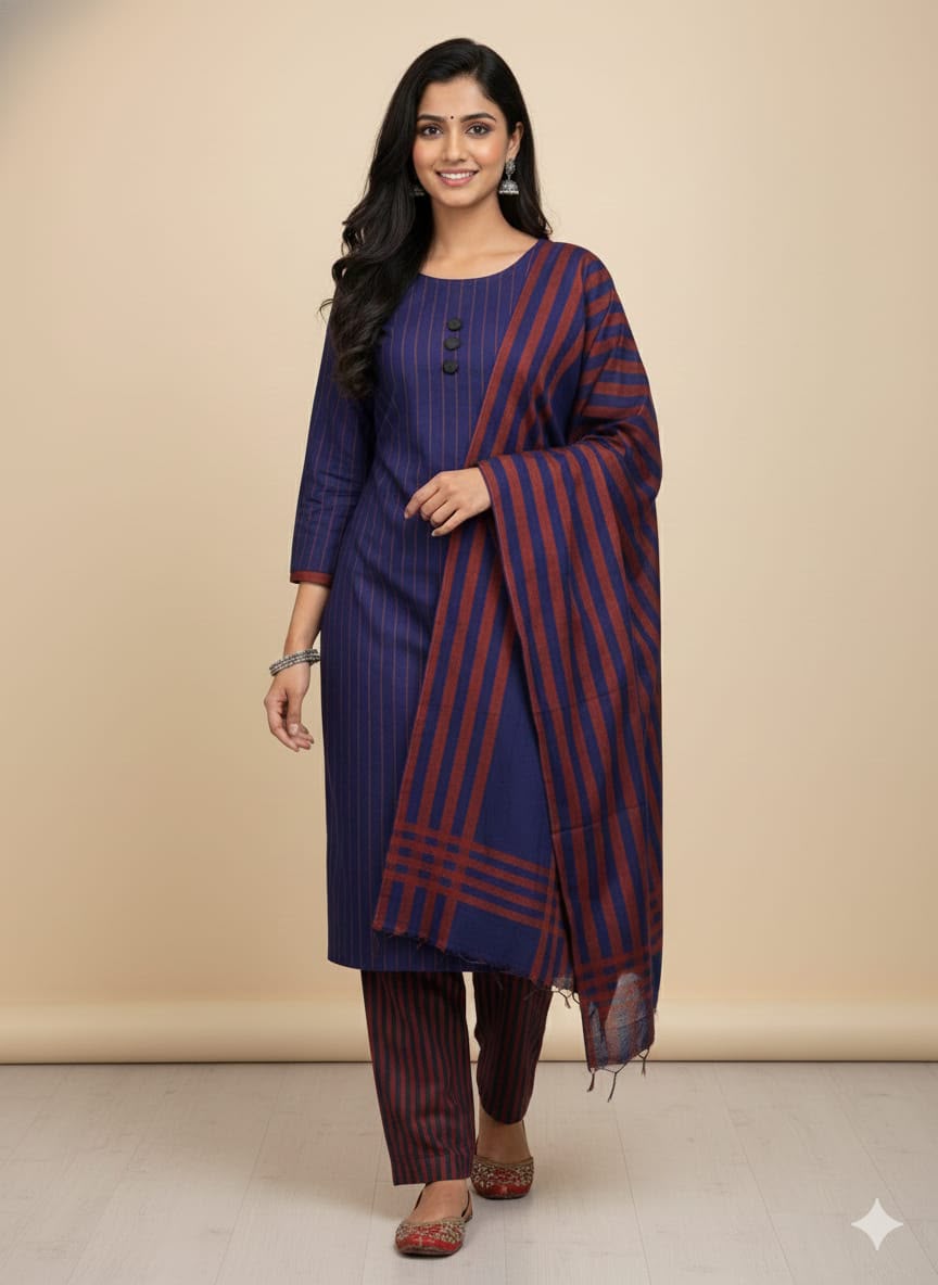 3pc Multani Khaddi | BLUE RED